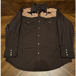 High Noon Mens Western Pearl Snap Shirt Brown Eagle Embroidery |K1